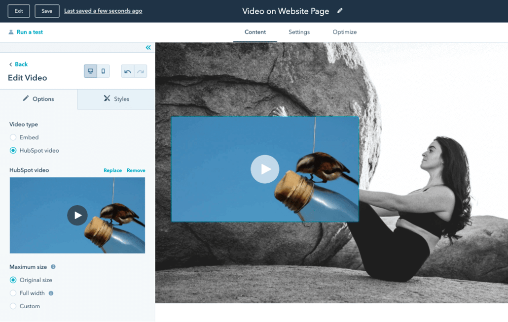 HubSpot software showing video hosting tool